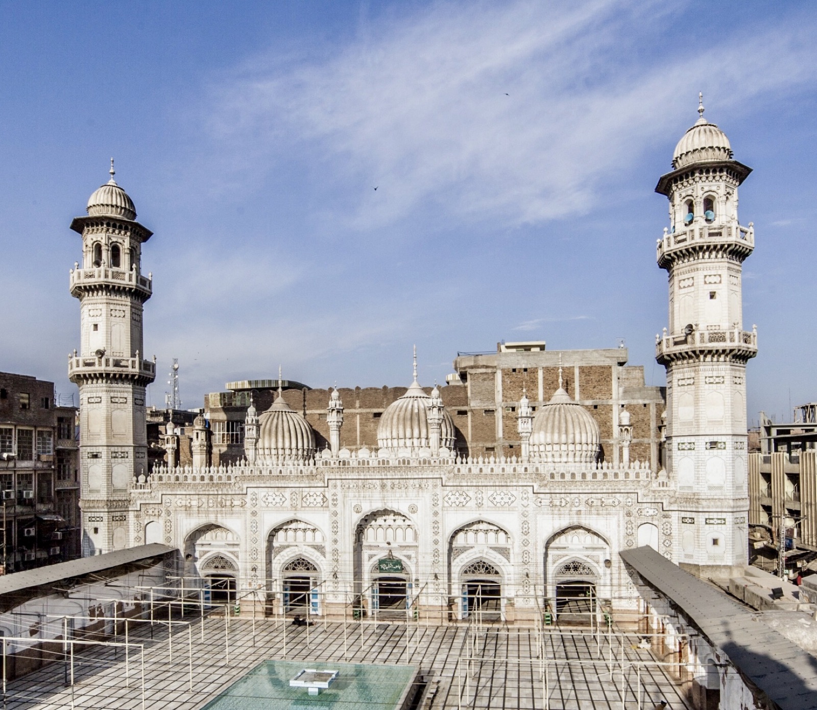 Mahabat Khan Mosque in Peshawar — the white-marble Mughal mosque is one of the city's most iconic landmarks.